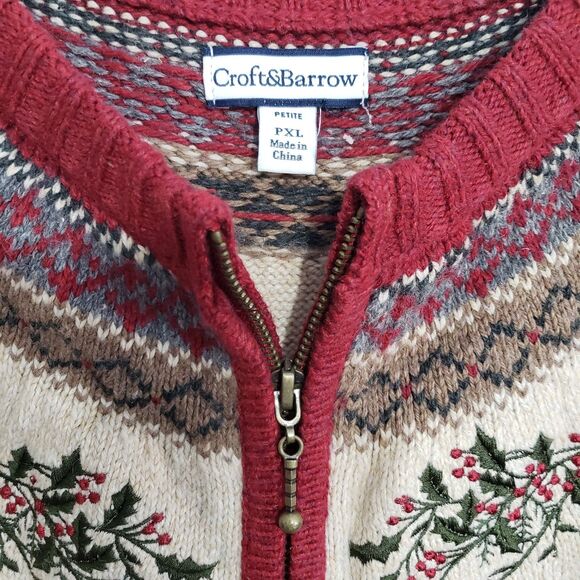 Croft & Barrow Woman's PXL Full Zip Christmas / Winter Cardigan - Picture 3 of 9